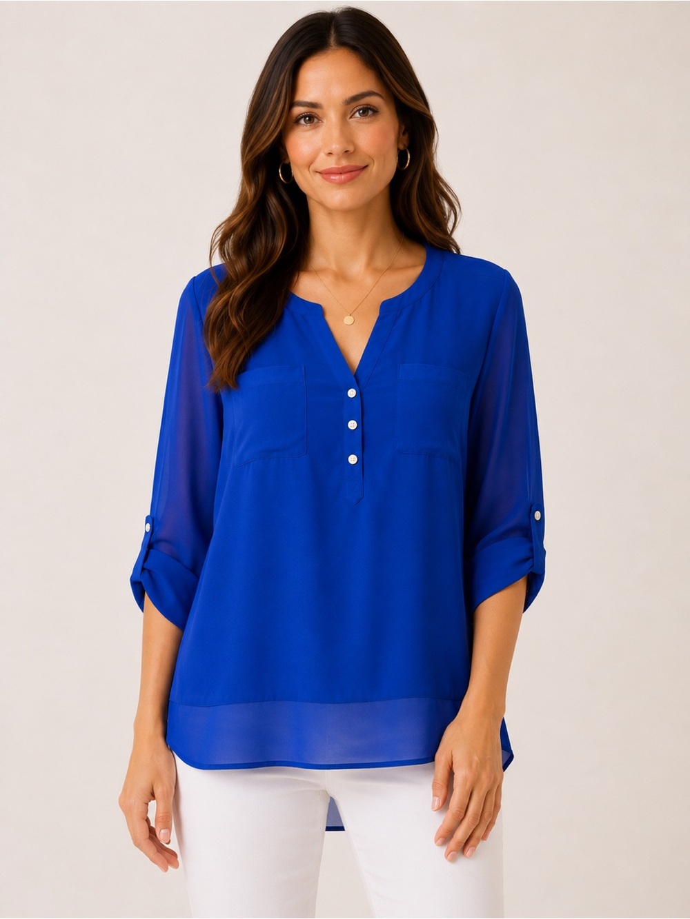 Express Royal Blue Henley Blouse